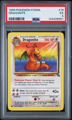 1999 POKEMON FOSSIL #19 DRAGONITE PSA 5
