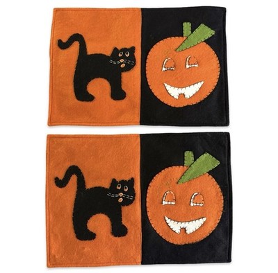Vintage Handmade Halloween Black Cat Pumpkin Jack-O-Lantern Table Dinner Mats