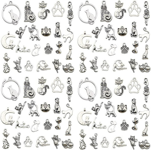 120Pcs Antique Silver Cat Charm for Jewelry Making Alloy Cat Charms for DIY Craf