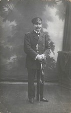 Fotokarte 1.WK Marineoffizier mit Marinesäbel EK-2 Verleihung Knooke Belgien