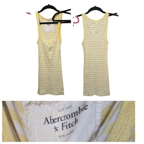 Vintage Abercrombie & Fitch Women's Yellow White Striped Tank Top Buttons S