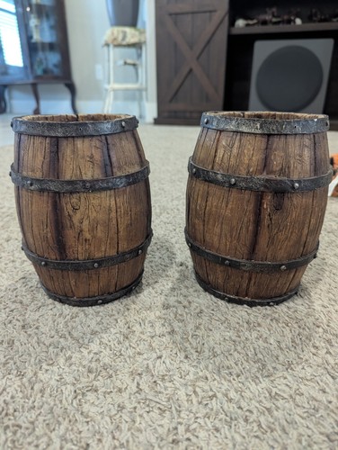 Vintage Two Country Western Barrels Bucking Cowboy 8 Inch Tall And 7 In Deep - Picture 6 of 9