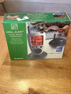 Brookstone Grill Alert Talking Remote Meat Thermometer Steel Probe NEW OPEN BOX!