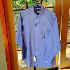 Chaps Classic Fit Wrinkle Free Periwinkle Button Down LS Dress Neck 15 Shirt