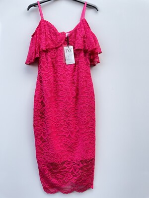 Jessica Wright Sistaglam Saydee Pink Lace Cold Shoulder Midi Dress