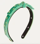 NWT Lele Sadoughi Leaf Green Velvet Jewel Embellished Thin Bardot Headband