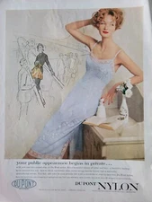 1957 Women's Dupont Nylon blue lace slip vintage fashion lingerie ad