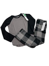 Gap 2 Piece Pajama Set Flannel Pants Long Sleeve Shirt Boys Size 6 Black Gray