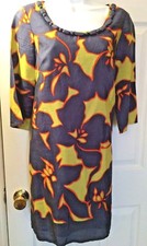 ANN TAYLOR Loft Floral Shift Shirt Dress Blue Green Orange 3/4 Slv Pullover Sz 0