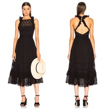 Ulla Johnson Willow Eyelet Tiered MIDI Dress Noir Womens 4