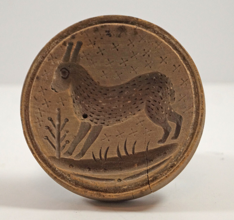 ANTIQUE RABBIT BUTTER MOLD PRINT STAMP 1880 FOLK ART COUNTRY AMERICANA
