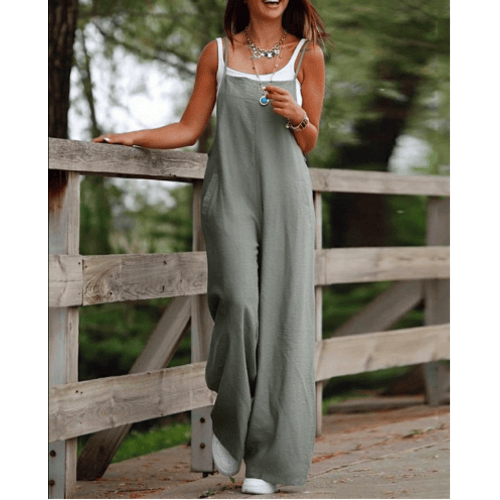 Women’s Sleeveless Jumpsuit Summer Beach Overalls Loose Wide Leg Pants Pockets - Bild 7 von 13