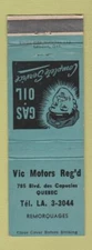 Matchbook Cover - Vic Motors Reg'd Quebec QC