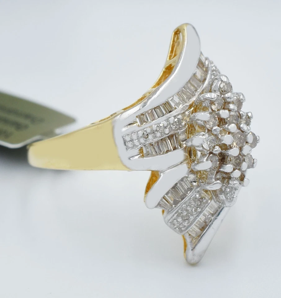 GENUINE DIAMONDS COCKTAIL ENGAGEMENT RING 10K YELLOW GOLD - FREE SHIPPING - NWT - Image 3 of 3