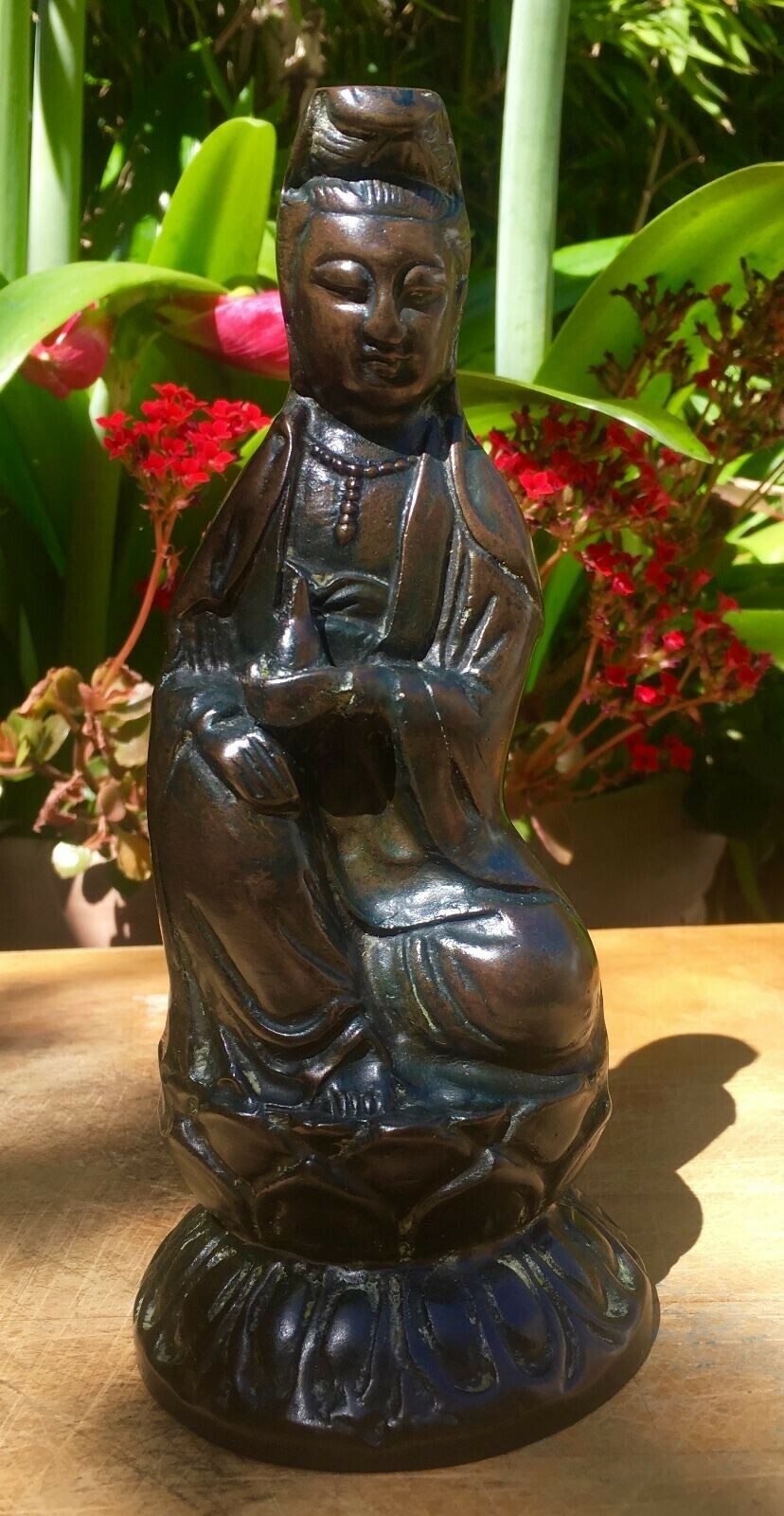ANTIQUE CHINESE BRONZE STATUE 18th C. KANGXI KWANYIN / GUANYIN BUDDHA W
