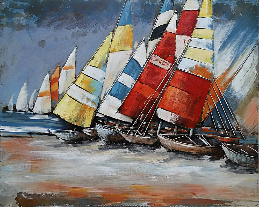 Sailing Sailboat At with blue Sky Wall Art Colorful Artwork Three Dimensional NR