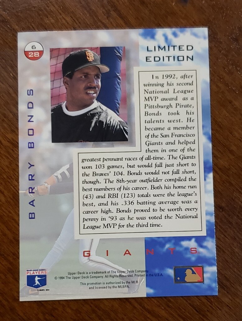 1994 Upper Deck Denny's 125th Anniversary Holograms #6 Barry 1994 Upper Deck Denny's 125th Anniversary Holograms #6 Barry