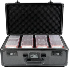 Slab Safe Premium Trading Card Storage Box - 4 Row Lockable Sports Card Case wit