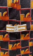 100% Silk Z Inc Tie Hand Made Men's Geometric Print Black Red Gold Orange - 61"