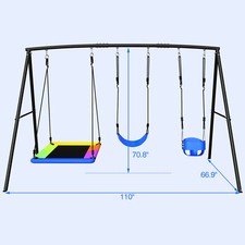 440lbs Metal Swing Set with 3 Swing Outdoor Toddler Swing Backyard Kids Swingset