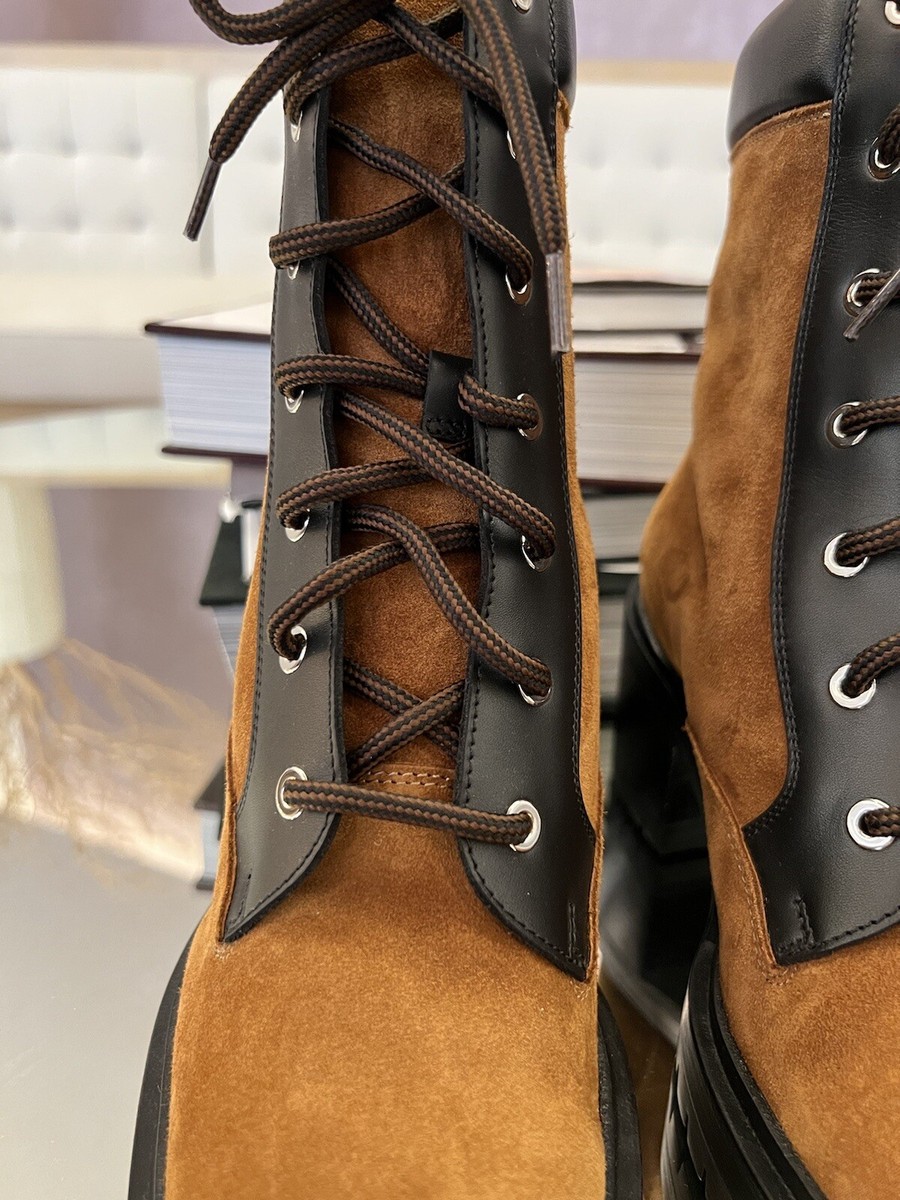 Hermes Bridge Suede Combat Boots Size 37.5 In Brown Over $1800