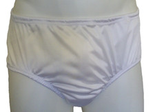 WHITE NYLON TRICOT POCKET PANTY ENCASED ELASTIC 2 layer panel MEN 28-40"  