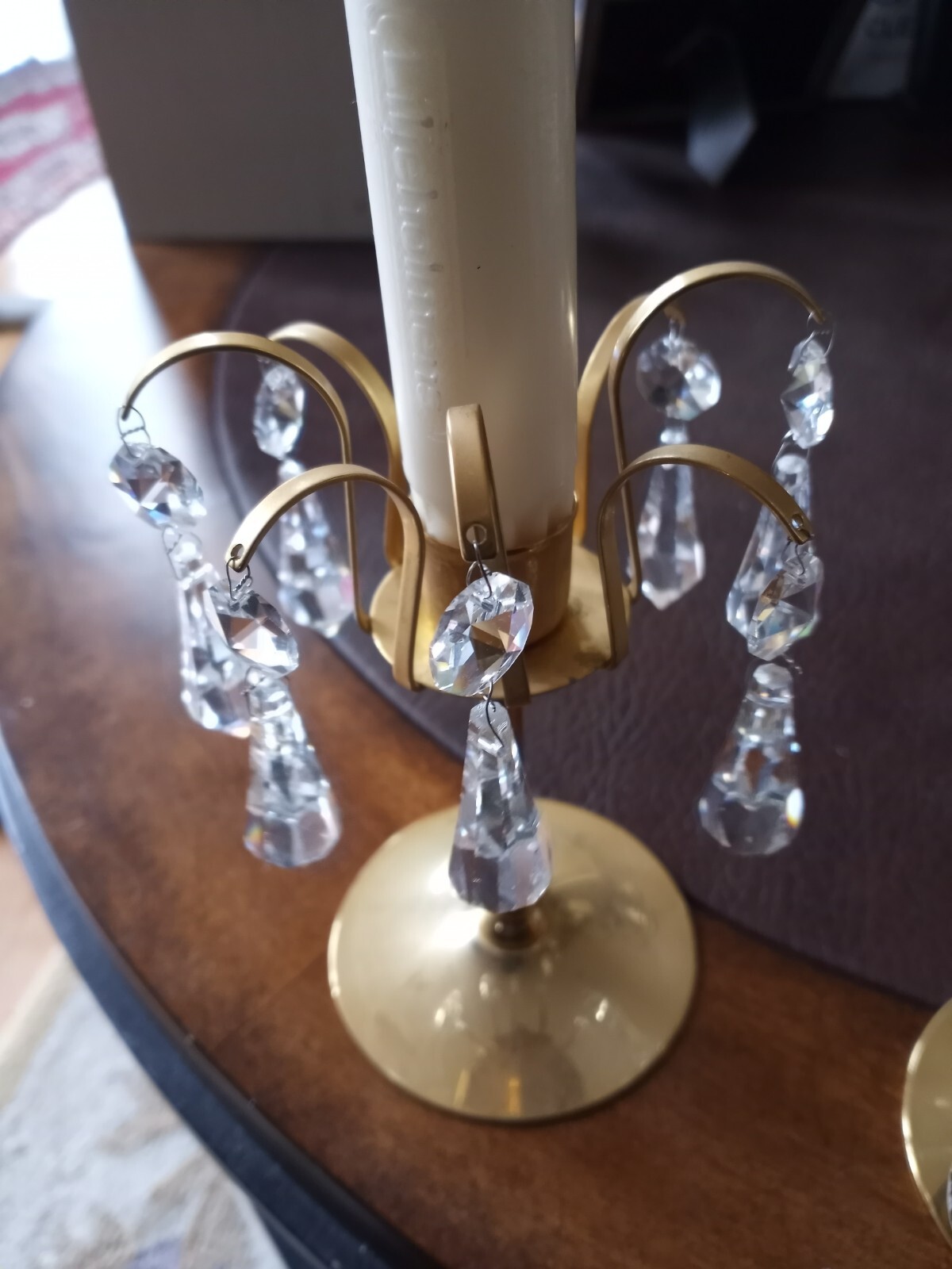 Pair Vintage Lycenta 24 karat gold plated strass Crystal Candlestick