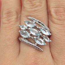 925 Sterling Silver Real Aquamarine Gemstone  C Z Ring Size 8.25