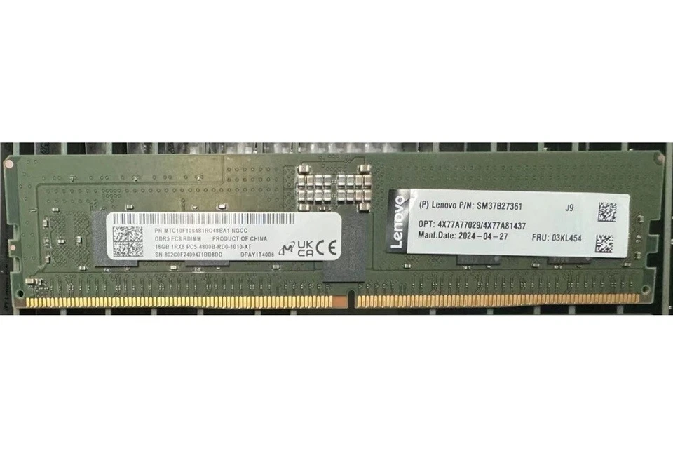 NEW 4X77A77029/4X77A81437 Lenovo 16GB 1Rx8 DDR5 PC5-4800 RDIMM Server Memory - Image 3 of 4