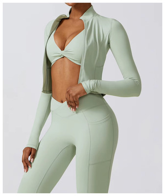 Long Sleeve Zip Slimming Body Sculpting Yoga Jacket,QuickDry