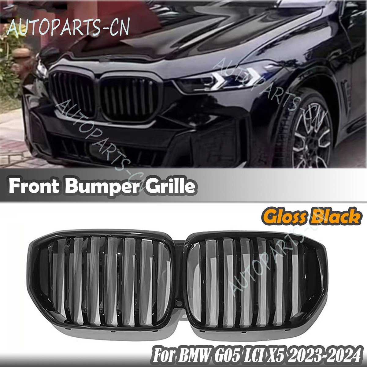 For BMW X5 G05 LCI 2024-2025 Front Bumper Hood Single Line Grille Grill  Black 1p | eBay