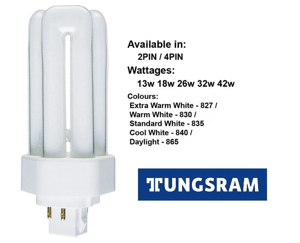 Tungsram BIAX T T E 2 4 PIN CFL Lamp 13w 18w 26w 32w 42w 57w 70w