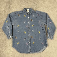 Winnie The Pooh Shirt Womens Large Blue Denim Embroidered Tigger Eeyore Piglet