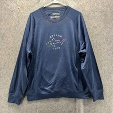Greg Norman Sweatshirt Mens Large Blue Attack Life Shark Golf Crewneck Pullover