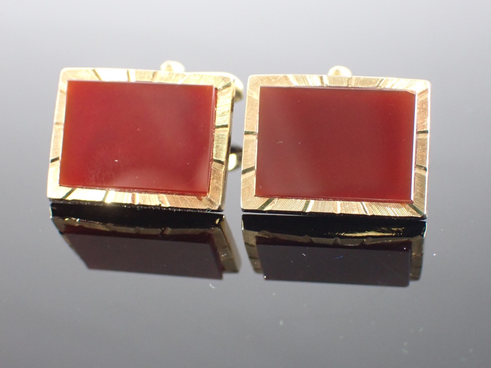 Vintage Gold Tone Red Stone Rectangular Cufflinks… - image 13