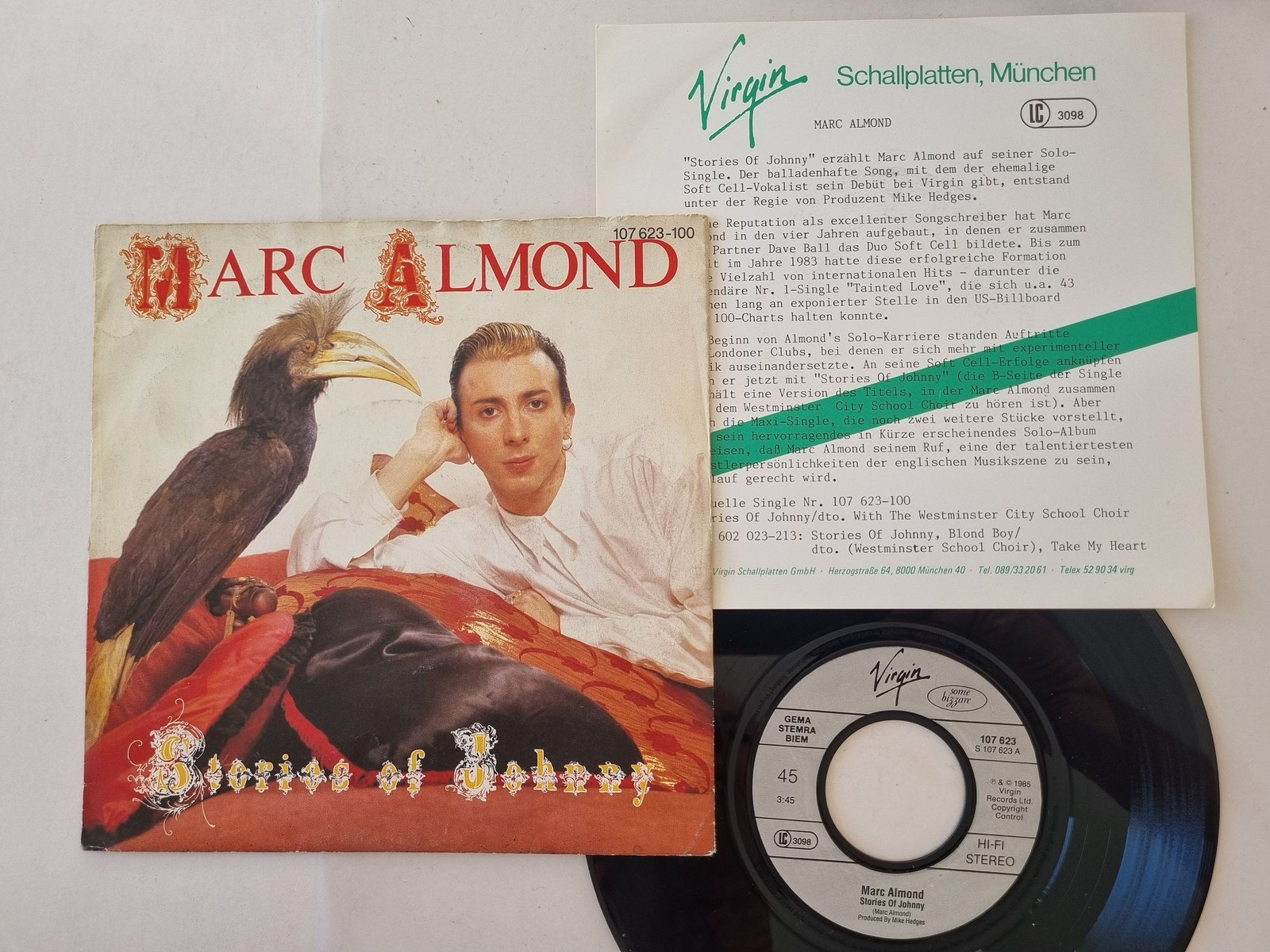 Marc Almond - Stories Of Johnny 7'' Vinyl Germany WITH PROMO FACTS