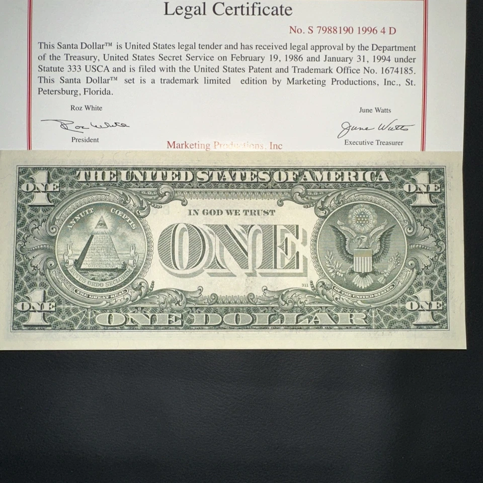 1985 Santa Claus Limited Edition real One Dollar Bill - Uncirculated - Image 3 of 4