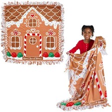 Fun Express 54" x 54" Gingerbread House Fleece Tied Throw Craft Kit - Makes 1