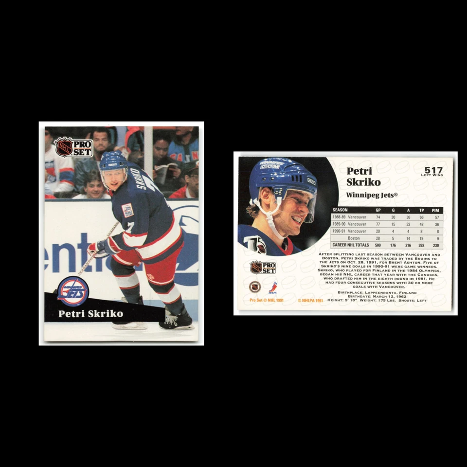 Petri Skriko #517 1991 Pro Set Winnipeg Jets Hockey Card NHL NM - Image 3 of 3