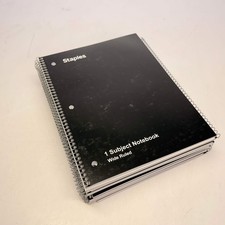 STAPLES 12 PACK 1-Subject Notebooks Wide Ruled 70 Sheets 8" x 10.5" Black New