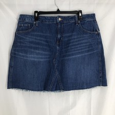 Old Navy Skirt Womens 18 Blue High Rise Cut Off Raw Hem Mini Denim Distressed