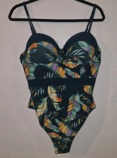 NEW CUPSHE Tropical Green Leafy Moulded One Piece Swimsuit XXL Resortwear