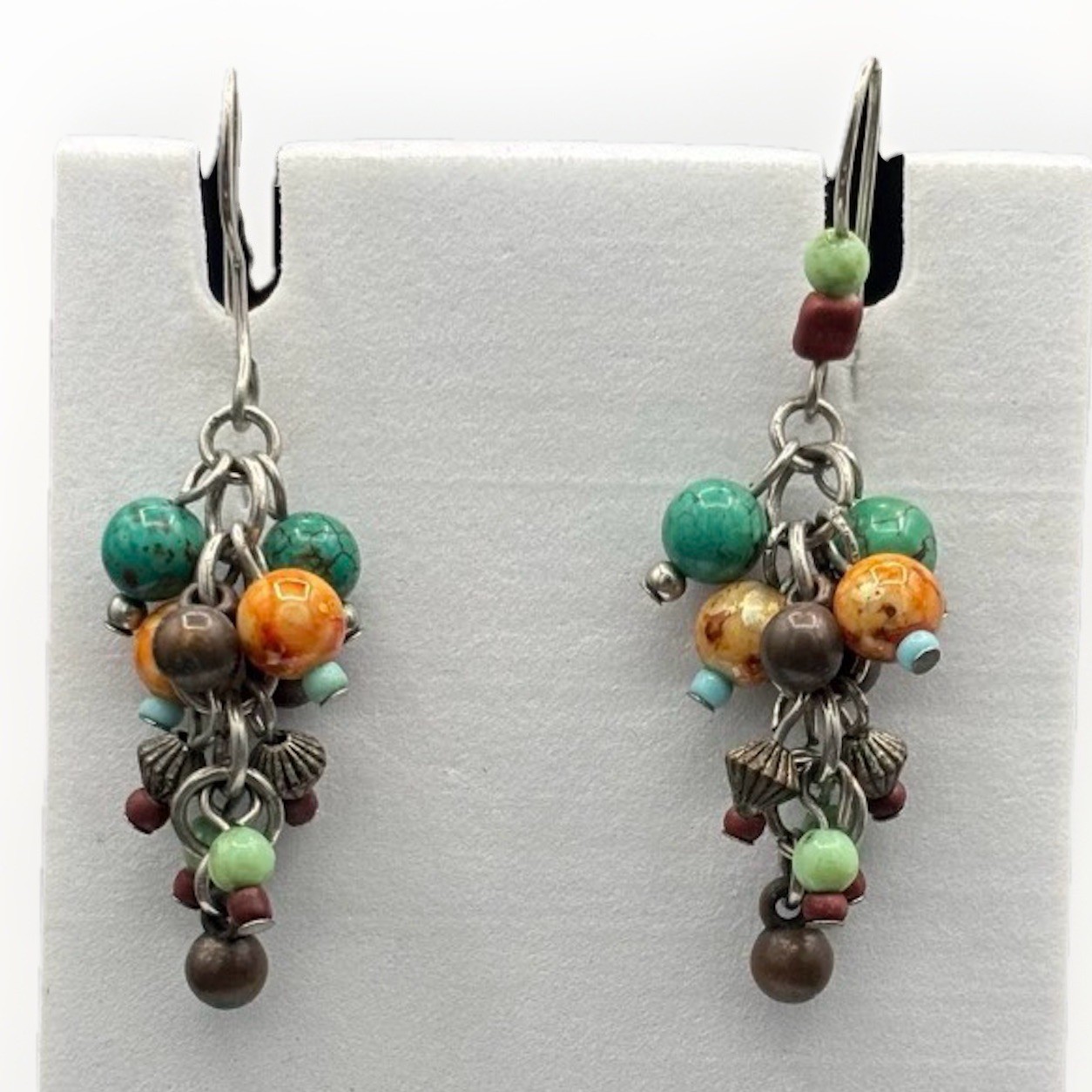 Boho Multi-Color Beaded Cluster Dangle Earrings A… - image 1