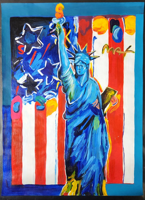 PETER MAX 12x9 in. Painting on paper (Statue of Liberty) signed & stamped