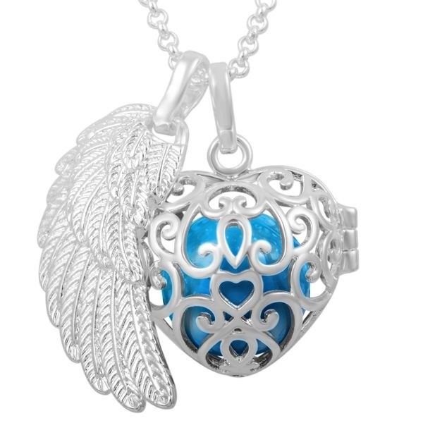 Bola de grossesse en argent avec cage cœur et fine aile d'ange ciselée