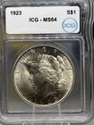 1923 Peace Silver Dollar MS 64 ICG Nice Luster Good Strike Nice Eye Appeal