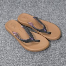 Flojos Flip Flops Women's Size 9 Floral Island Beach Black Brown Sandals
