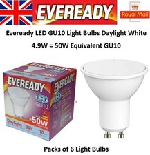 6 x 4.9W = 50W LED GU10 Light Bulbs Spotlight Daylight White 50 Watt Eveready