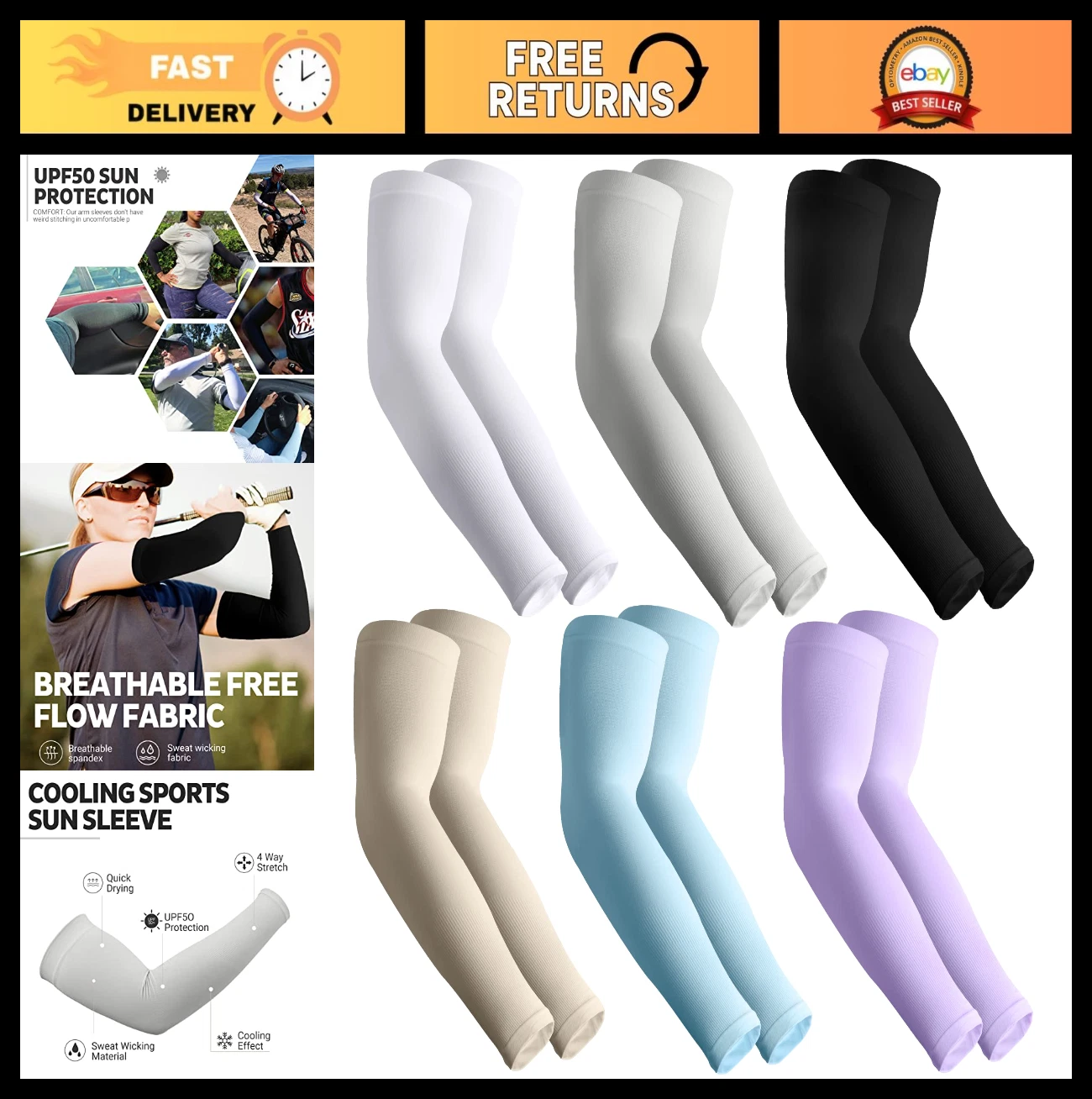 UV Sun Protection Arm Sleeves - UPF 50 Cooling Tattoo Cover for Golf & Cycling
Opens in a new window