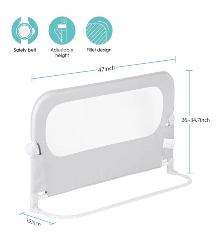 Nutikas Baby Bed Rail Guard for Toddlers - 47" Toddler Bed Side Rail - GRAY
